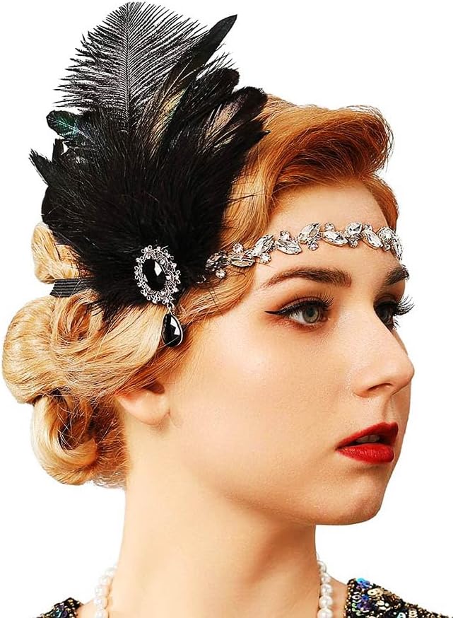 1920s Flapper Headpiece Black Flapper Accessories Gatsby Headpiece For Women